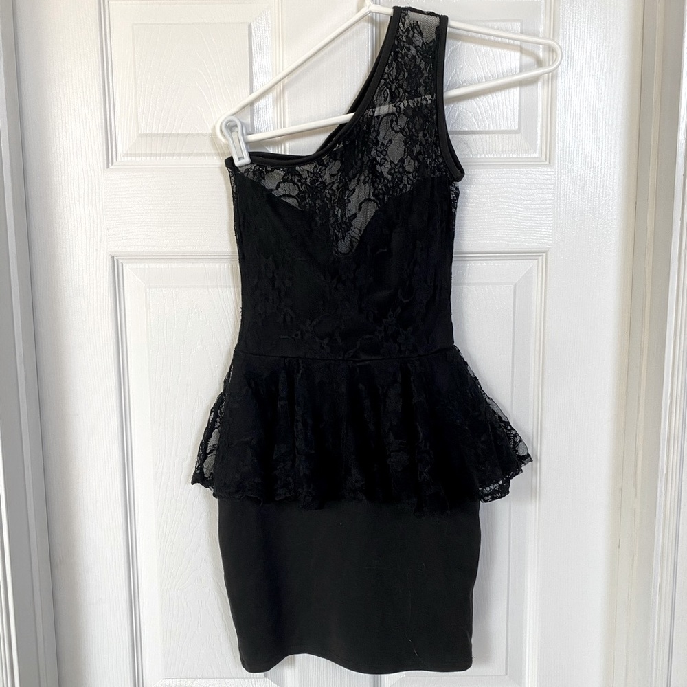 Club L Lace Black One Shoulder Mini Dress